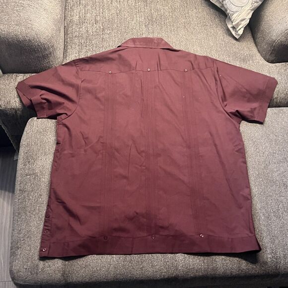 Sobrino Red Shirt XL Button Up Short Sleeve Dress Poly Cotton Four Pocket Cuban - Picture 8 of 13